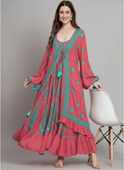 Alaya Hand Embroidered Chikankari Modal Kaftan-AL3605